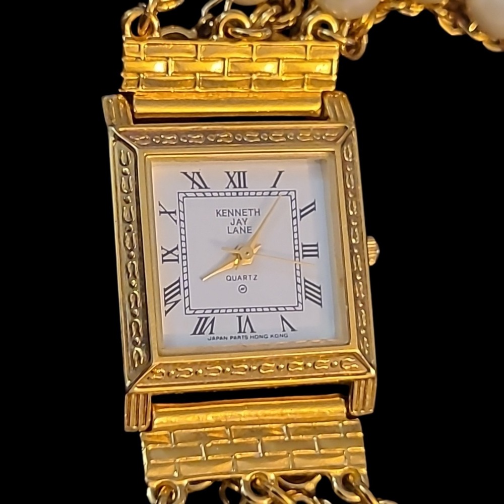 Vintage Kenneth Jay Lane Faux Pearl Multi Strand Bracelet Watch KJL New Battery - Picture 2 of 12